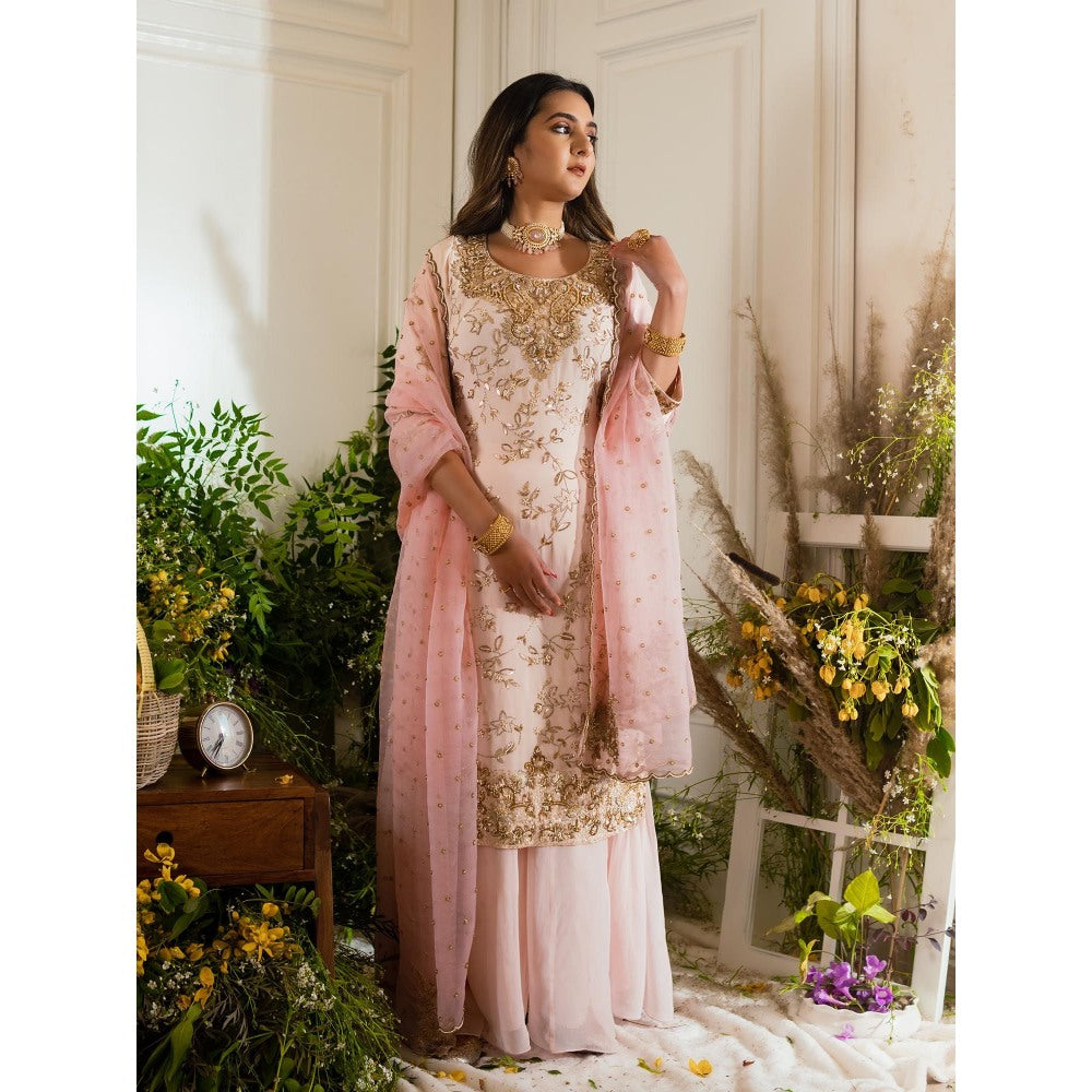 Simmi Guntaj Pink Sokut Kurta with Sharara and Dupatta (Set of 3)