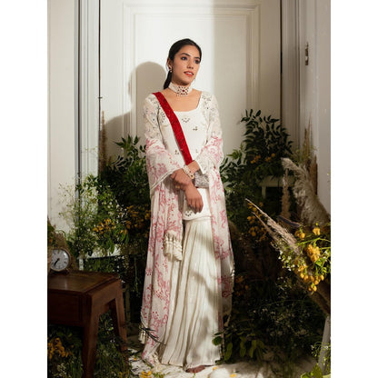 Simmi Guntaj White Banjaaran Sharara with Short Kurta and Dupatta (Set of 3)
