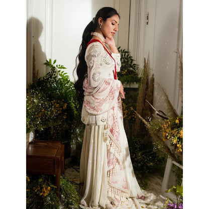 Simmi Guntaj White Banjaaran Sharara with Short Kurta and Dupatta (Set of 3)