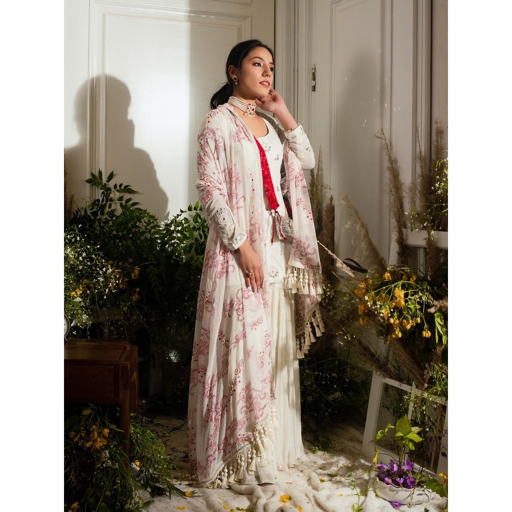 Simmi Guntaj White Banjaaran Sharara with Short Kurta and Dupatta (Set of 3)