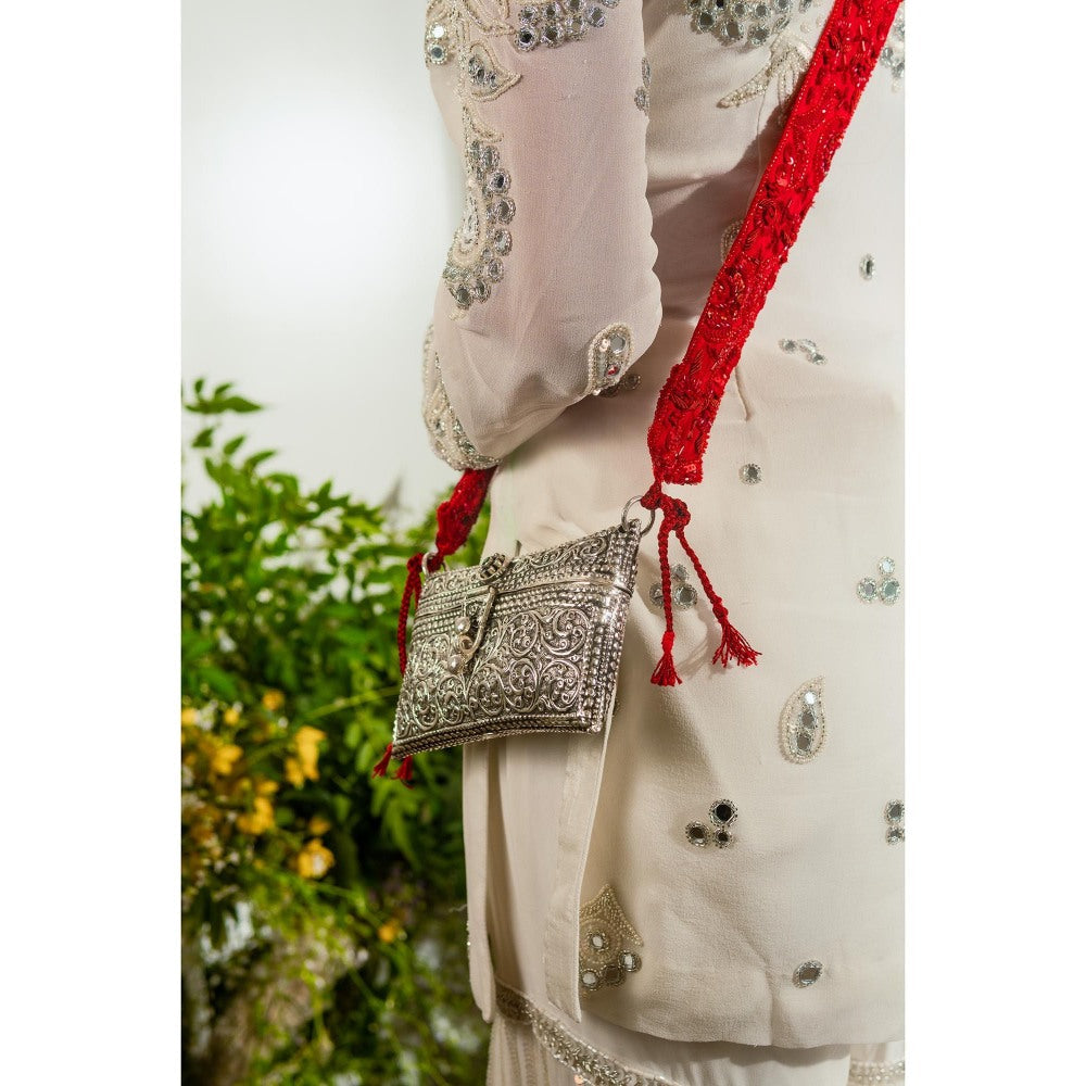 Simmi Guntaj White Banjaaran Sharara with Short Kurta and Dupatta (Set of 3)