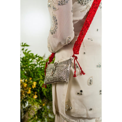 Simmi Guntaj White Banjaaran Sharara with Short Kurta and Dupatta (Set of 3)