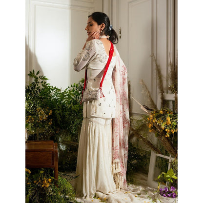 Simmi Guntaj White Banjaaran Sharara with Short Kurta and Dupatta (Set of 3)