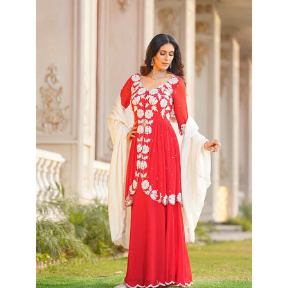 Simmi Guntaj Amal Red Sharara with Kurta and Dupatta (Set of 3)