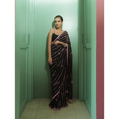 Simmi Guntaj Black Sequin Work Pre Draped Saree with Stitched Blouse