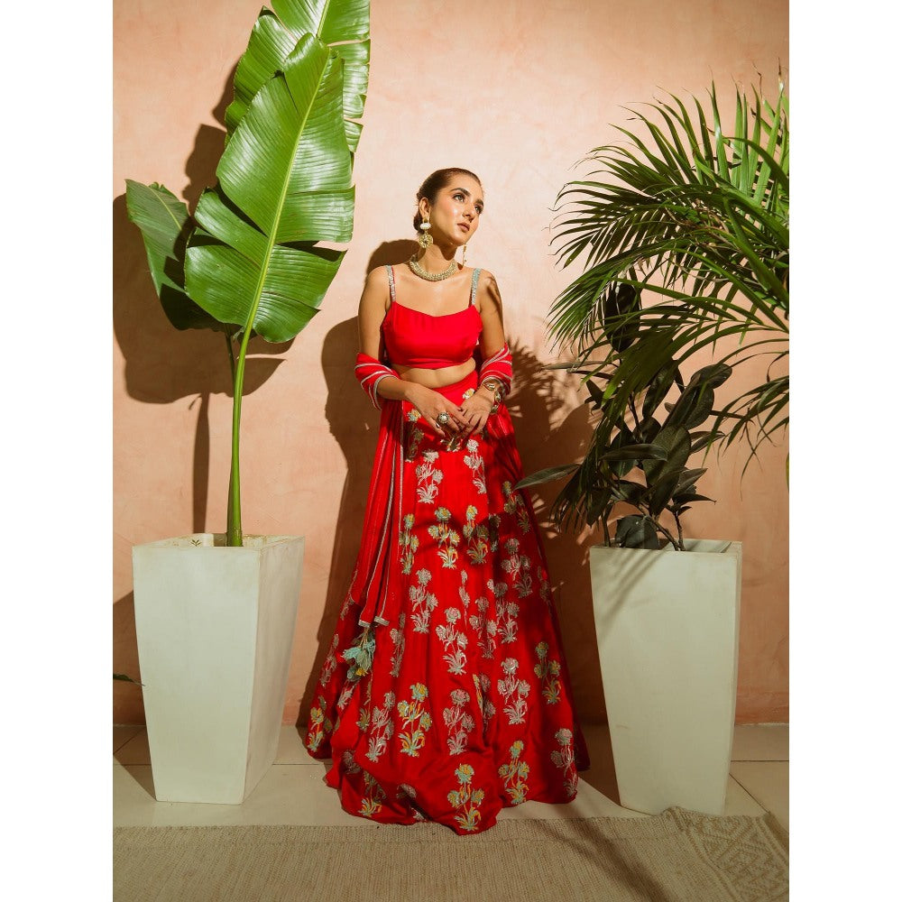 Simmi Guntaj The Red Jaipuri Lehenga with Blouse and Dupatta] (Set of 3)