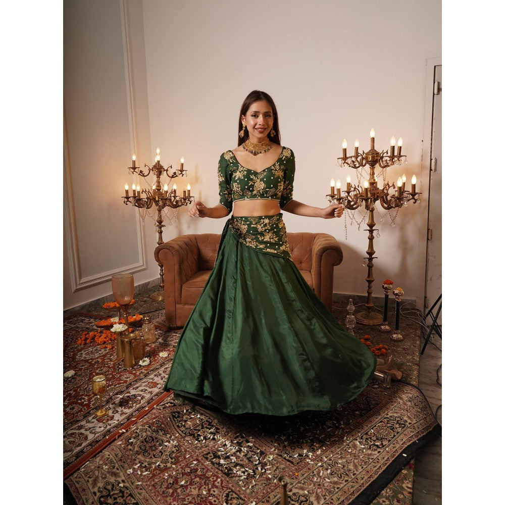 Simmi Guntaj Green Nadia Lehenga with Blouse and Dupatta (Set of 3)