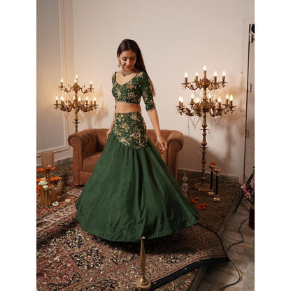 Simmi Guntaj Green Nadia Lehenga with Blouse and Dupatta (Set of 3)
