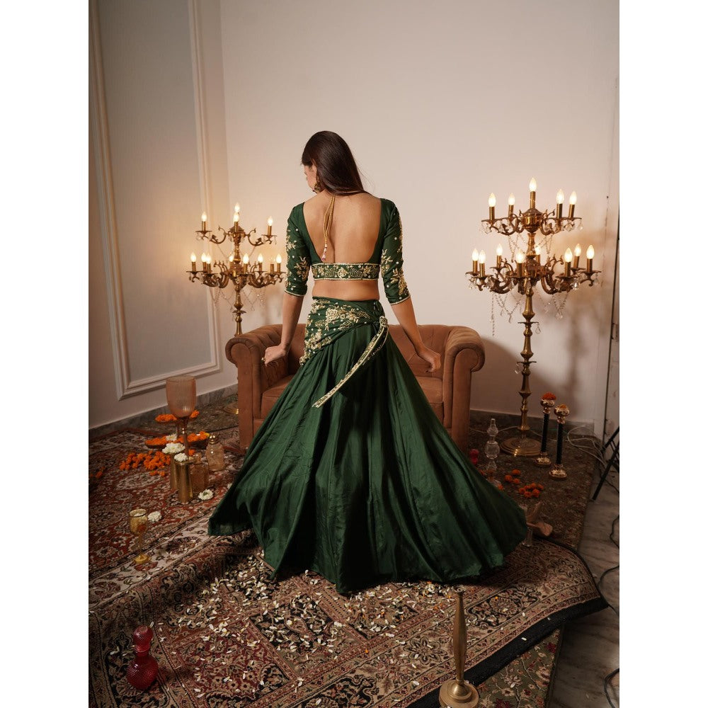 Simmi Guntaj Green Nadia Lehenga with Blouse and Dupatta (Set of 3)