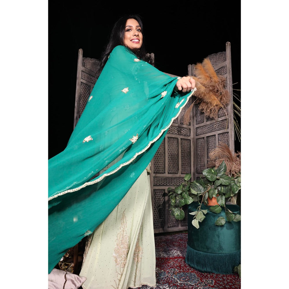 Simmi Guntaj Green Ivy Sharara with Kurta and Dupatta (Set of 3)