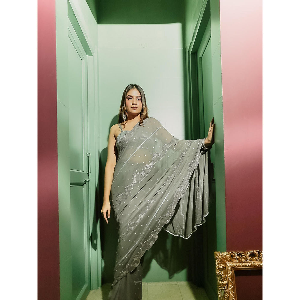 Simmi Guntaj Grey Saree with Stitched Blouse