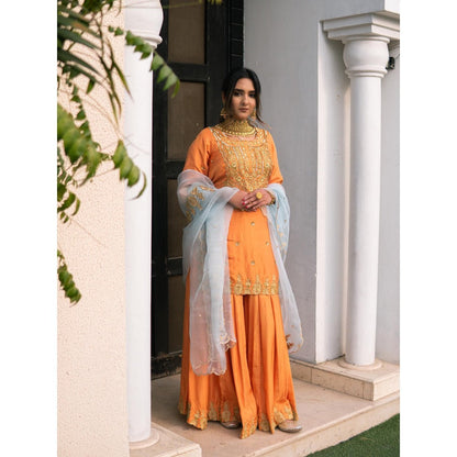 Simmi Guntaj Orange Sharara with Kurta and Dupatta (Set of 3)
