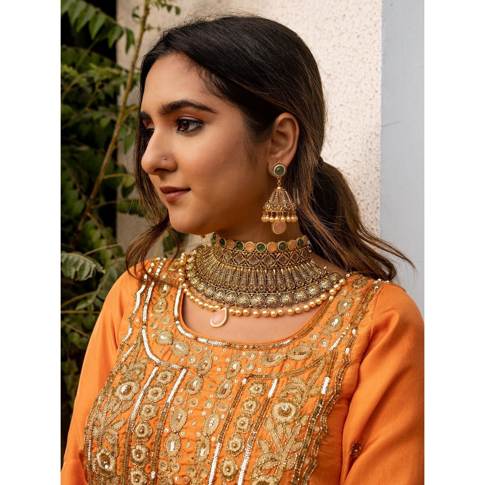 Simmi Guntaj Orange Sharara with Kurta and Dupatta (Set of 3)
