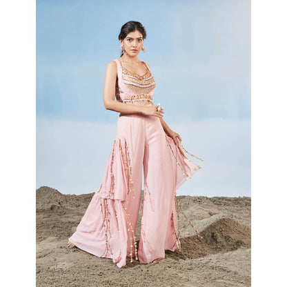 Siyona by Ankurita Pink Muted Beauty Blouse with Pant (Set of 2)