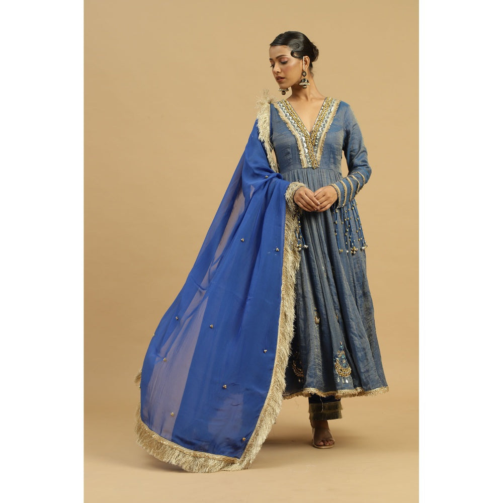 Siyona by Ankurita Blue Neelam Anarkali with Pant and Dupatta (Set of 3)