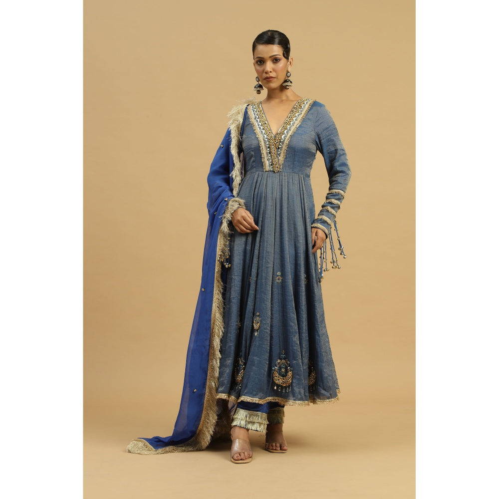 Siyona by Ankurita Blue Neelam Anarkali with Pant and Dupatta (Set of 3)