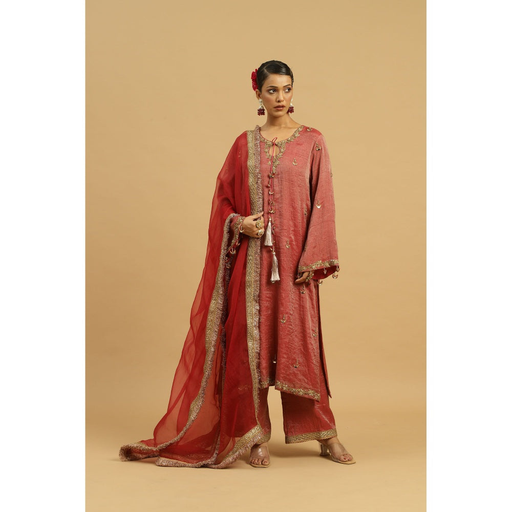 Siyona by Ankurita Red Gehra Lal Kurta with Pant and Dupatta (Set of 3)