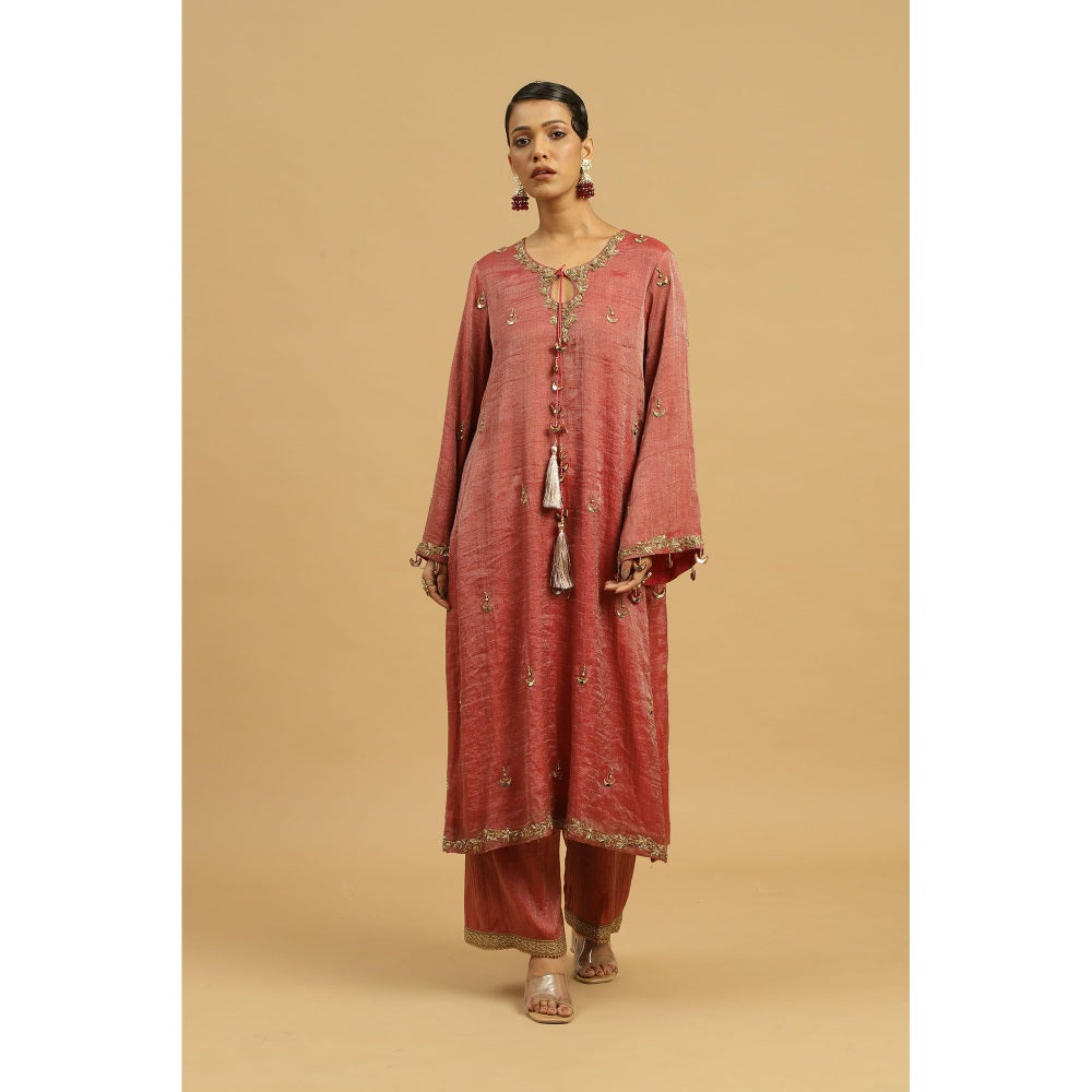 Siyona by Ankurita Red Gehra Lal Kurta with Pant and Dupatta (Set of 3)