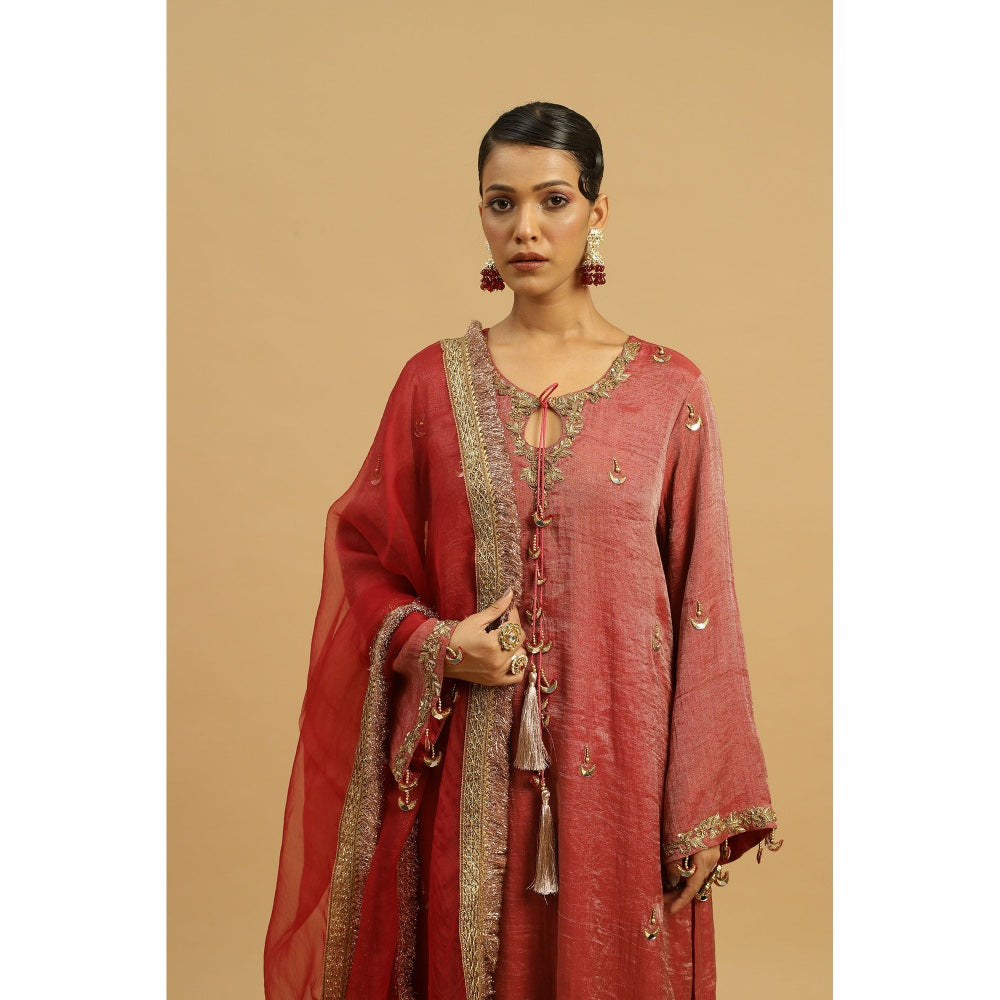 Siyona by Ankurita Red Gehra Lal Kurta with Pant and Dupatta (Set of 3)