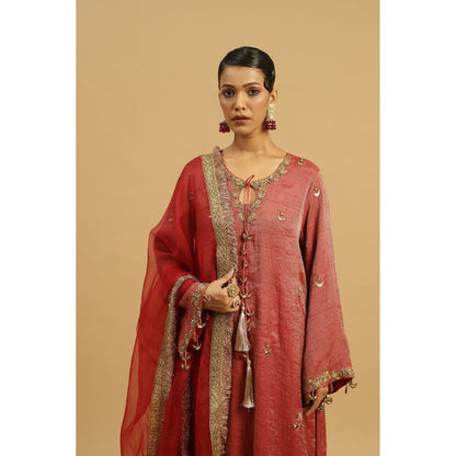 Siyona by Ankurita Red Gehra Lal Kurta with Pant and Dupatta (Set of 3)
