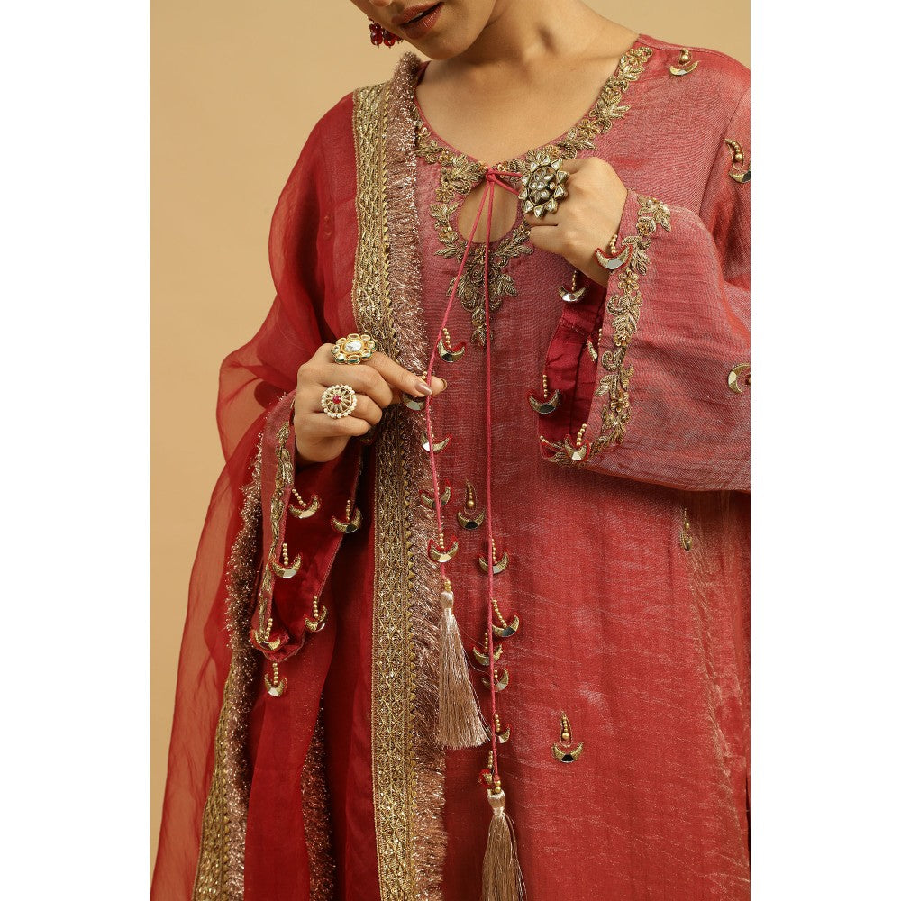 Siyona by Ankurita Red Gehra Lal Kurta with Pant and Dupatta (Set of 3)