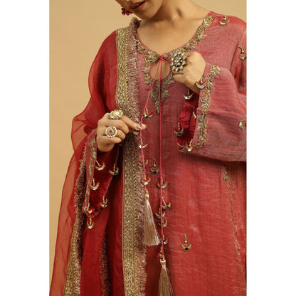 Siyona by Ankurita Red Gehra Lal Kurta with Pant and Dupatta (Set of 3)