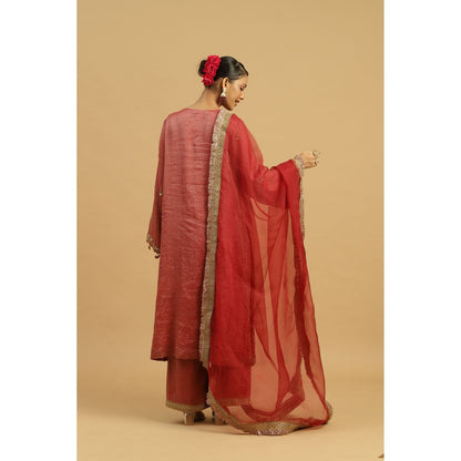Siyona by Ankurita Red Gehra Lal Kurta with Pant and Dupatta (Set of 3)