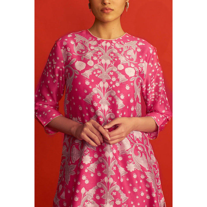 Saksham & Neharicka Pink Floral Printed Kurta