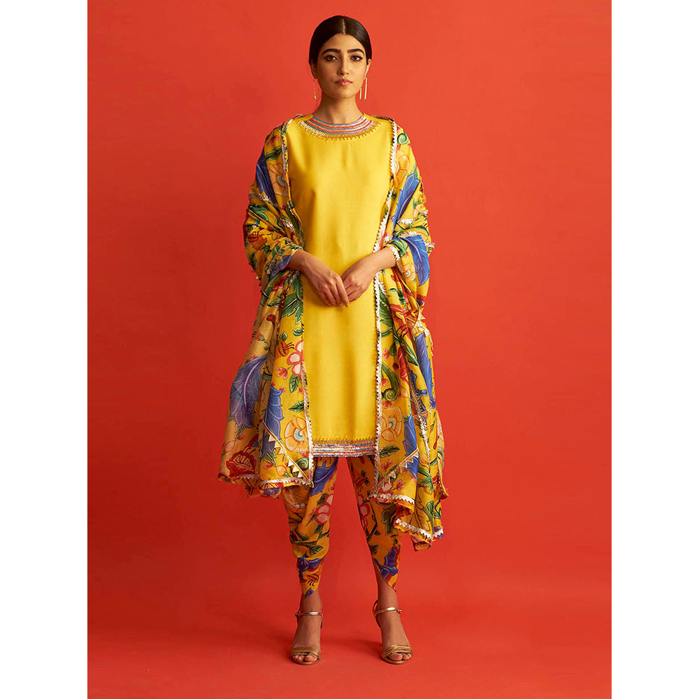 Saksham & Neharicka Yellow Kurta With Patiala & Dupatta (Set of 3)