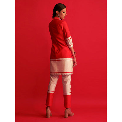 Saksham & Neharicka Red And Ivory Embroidered Kurta & Pant (Set of 2)
