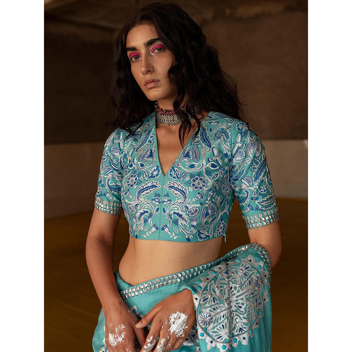 Saksham & Neharicka Firozi Embroidered Blouse