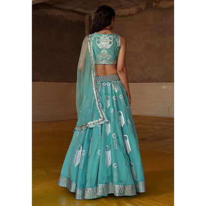 Saksham & Neharicka Firozi Embroidered Lehenga (Set of 3)