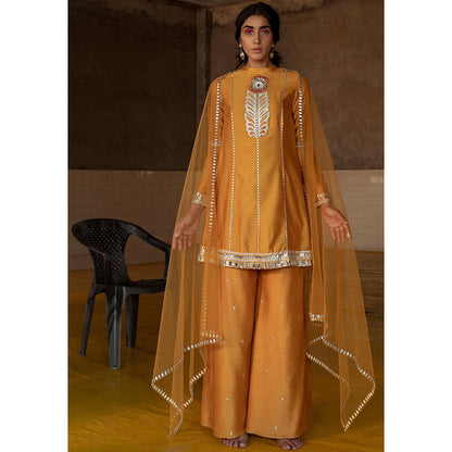 Saksham & Neharicka Ochre Embroidered Sharara (Set of 3)