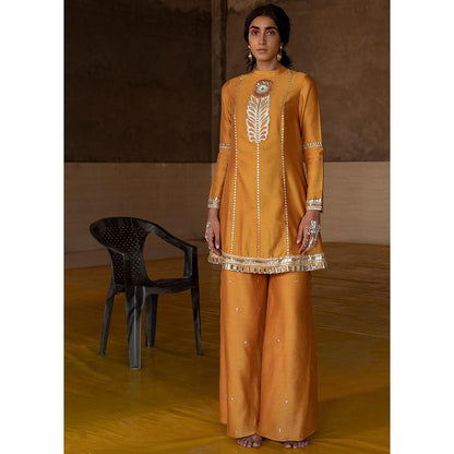 Saksham & Neharicka Ochre Embroidered Sharara (Set of 3)