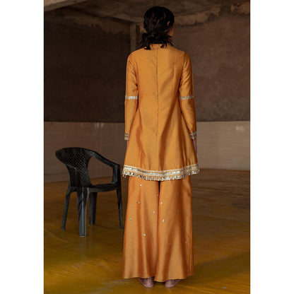 Saksham & Neharicka Ochre Embroidered Sharara (Set of 3)