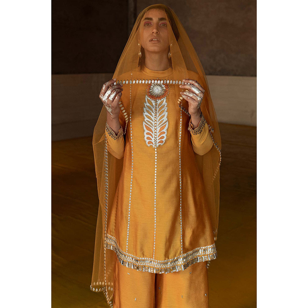 Saksham & Neharicka Ochre Embroidered Sharara (Set of 3)