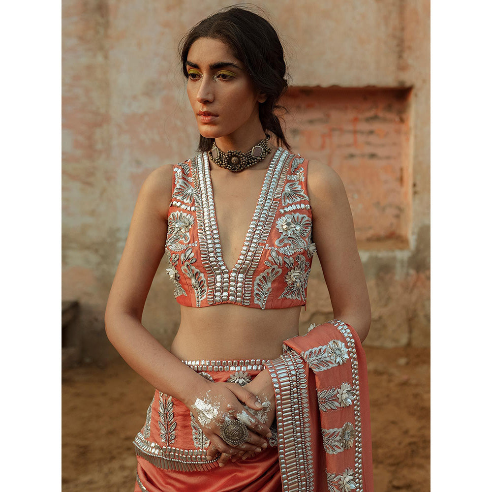 Saksham & Neharicka Coral Embroidered Blouse in Chanderi