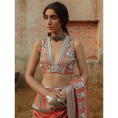Saksham & Neharicka Coral Embroidered Blouse in Chanderi