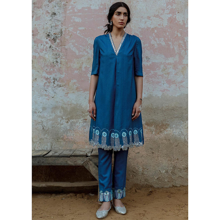 Saksham & Neharicka Blue Kurta in Silk