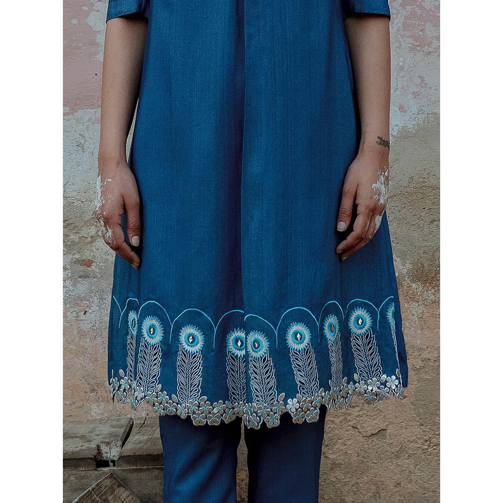 Saksham & Neharicka Blue Kurta in Silk