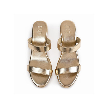 SKO Gold 2 Strap Wedges Heel