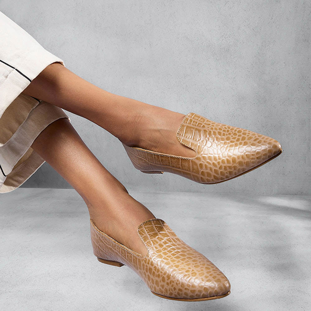 SKO Hannah Beige Croc Loafers