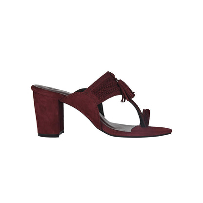 SKO Maroon Block Heel Kolhapuris