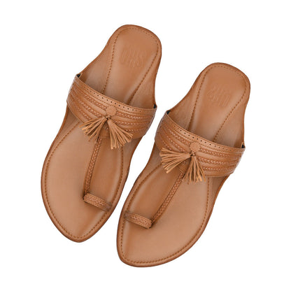 SKO Tan Braided Flat Kolhapuris