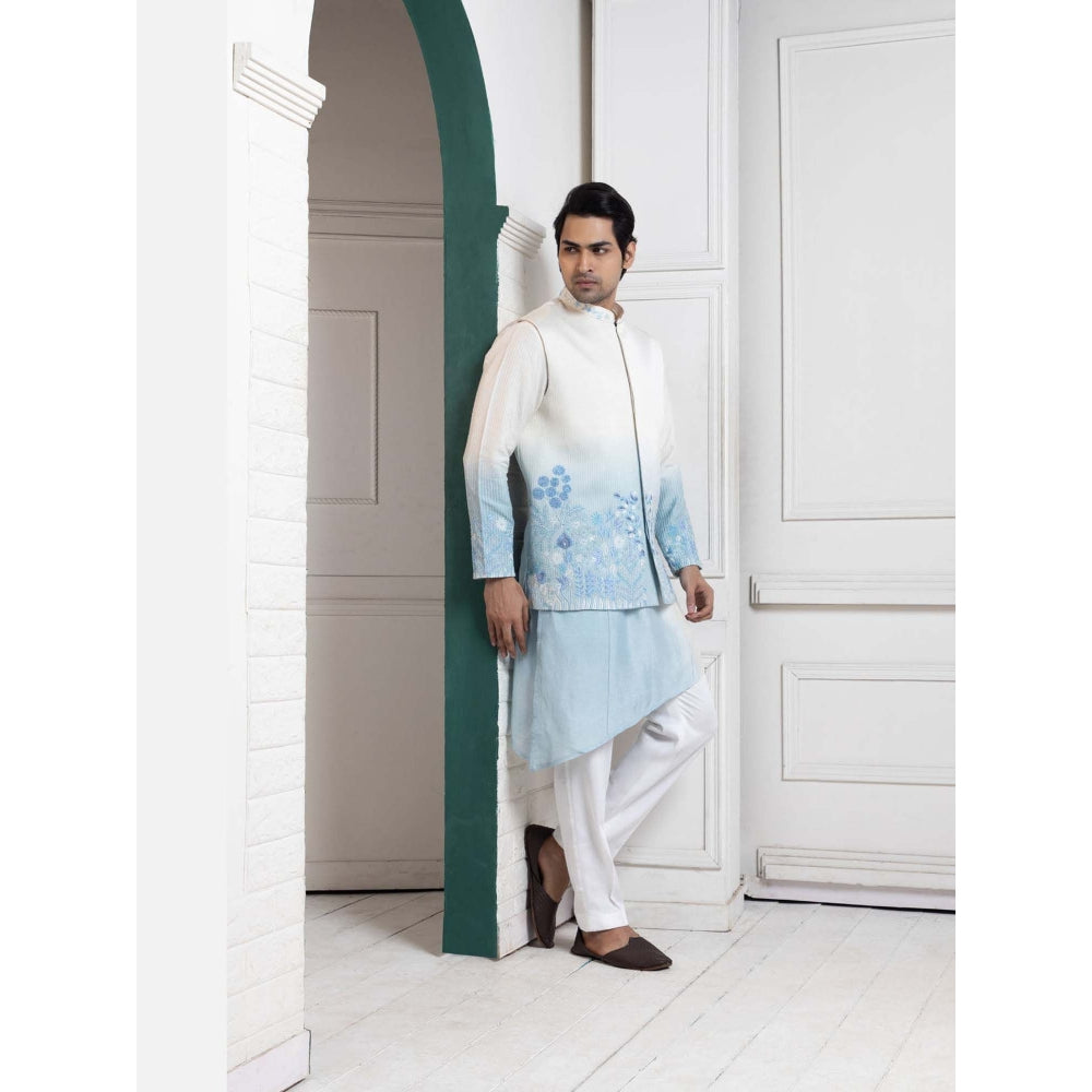 SMRITI Ivory Ombre Embroidered Nehru Jacket with Kurta and Pant
