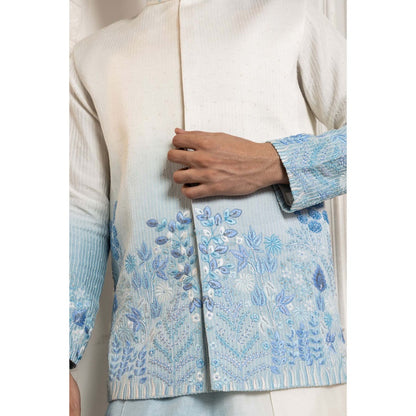 SMRITI Ivory Ombre Embroidered Nehru Jacket with Kurta and Pant