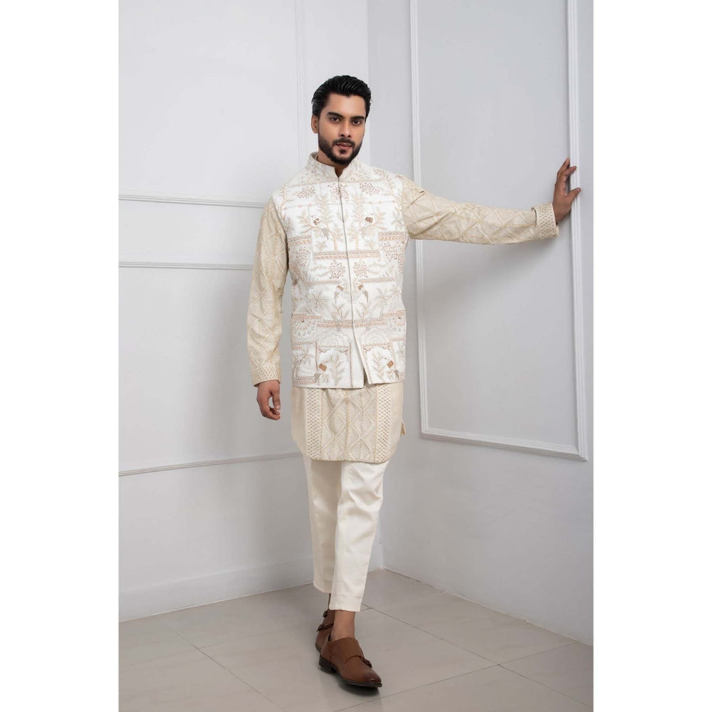 SMRITI Ivory Kurta with Pant and Nehru Jacket