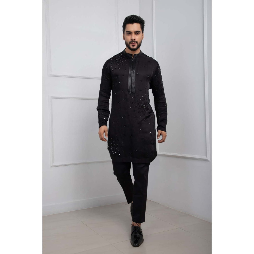 SMRITI Black Obsidian Nehru Jacket and Zipper Kurta with Pant