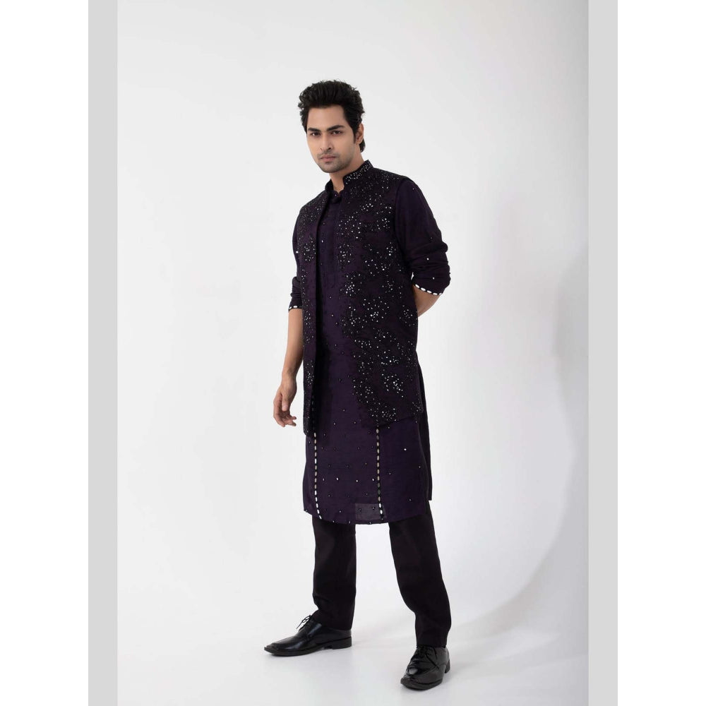 SMRITI Purple Embroidered Nehru Jacket