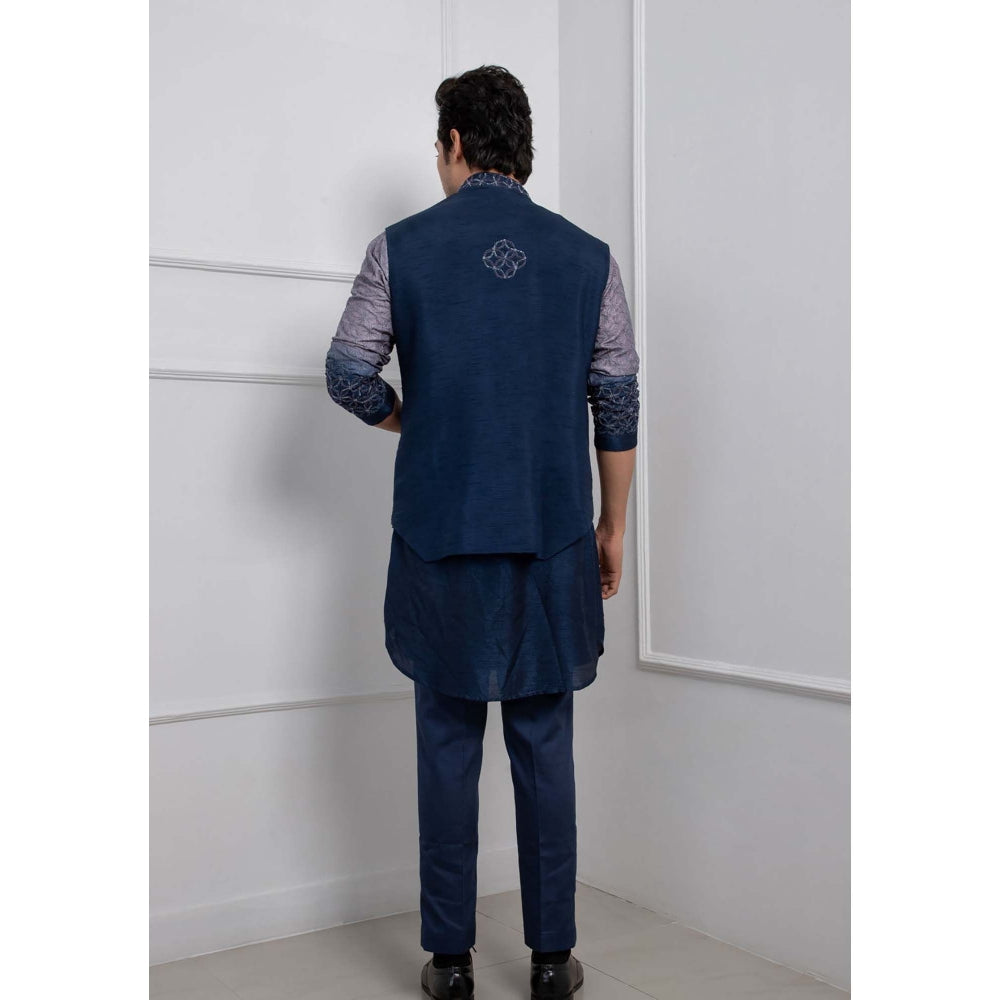 SMRITI Blue Ombre Embroidered Nehru Jacket with Kurta and Pant